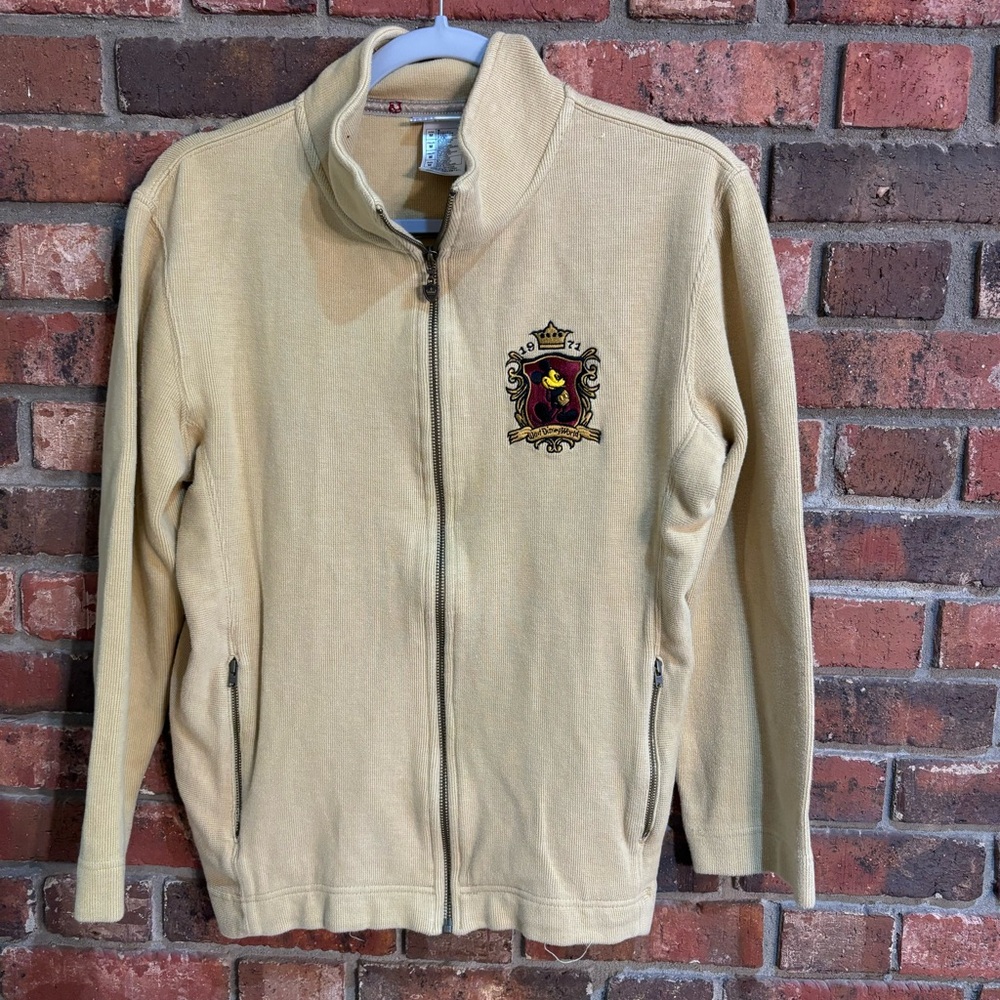 Walt Disney World womens embroidered crest zip up cardigan jacket yellow medium